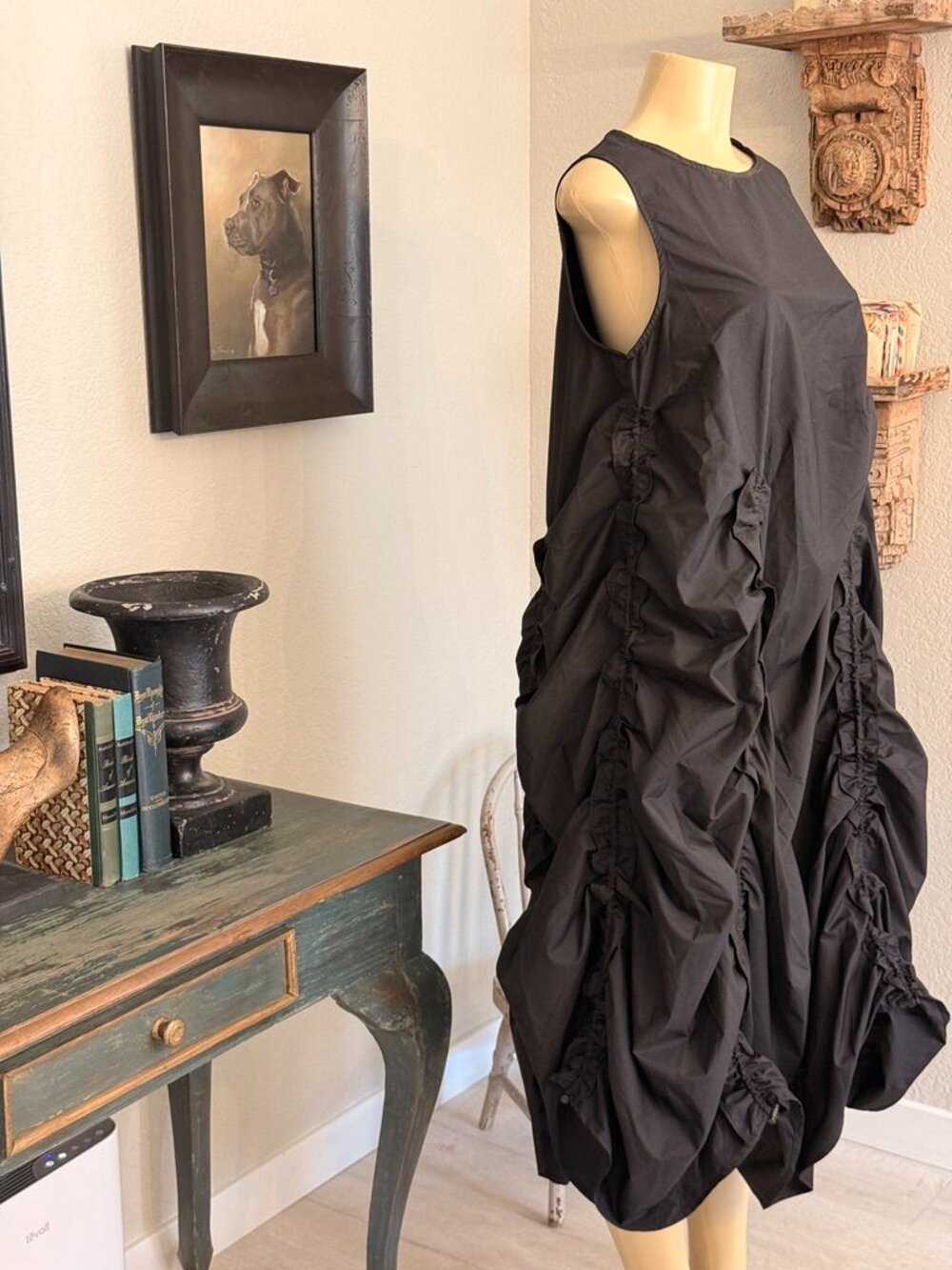 F.modern Black Sleeveless Midi Length Hi Round Neckline Oversize Dress - Picture 5 of 7